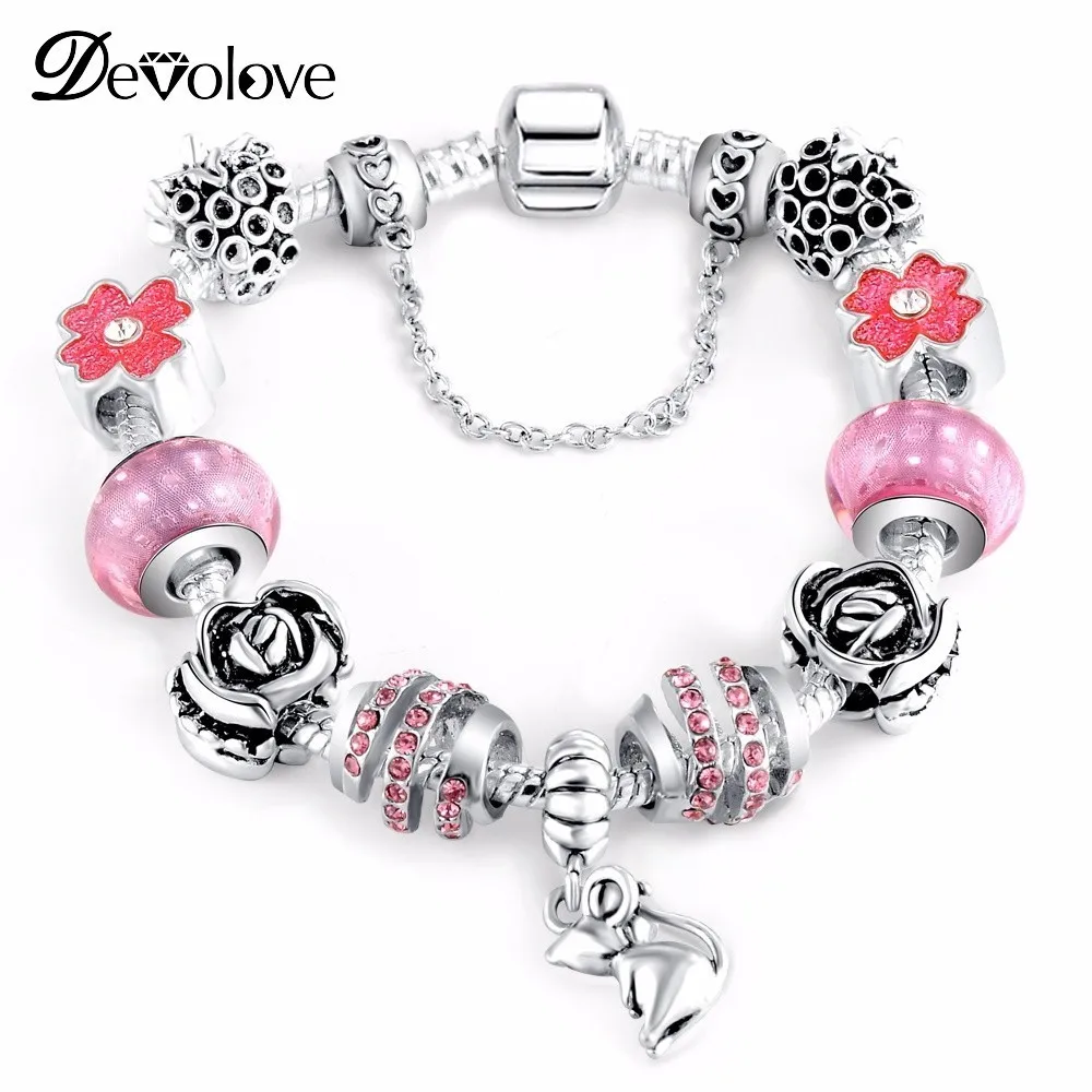 DEVOLOVE Модные прозрачные Стекло шармом шариков для Для женщин змея цепи Браслеты и