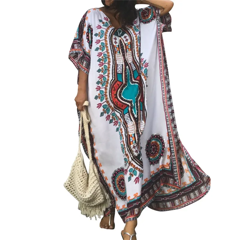 Женское пляжное платье большого размера с принтом в народном стиле Caftan длинное