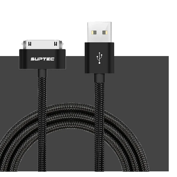 Black Suptec 30 Pin USB кабель для iPhone 4S 4, металлический штекер, нейлоновая оплетка, кабель для зарядного устройства, 2А, шнур для быстрой зарядки и синхронизации данных для iPad 2 - Цвет: Black