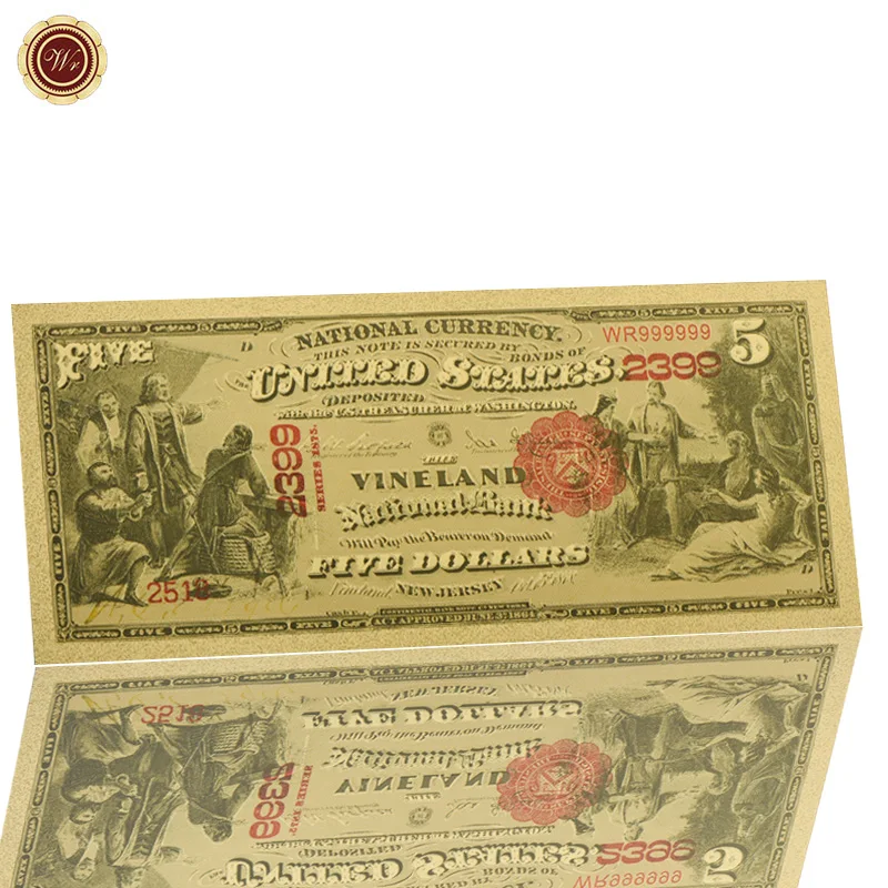 WR 18575 год 5 долларов 24k Золотая банкнота домашний декор бумажные деньги в США