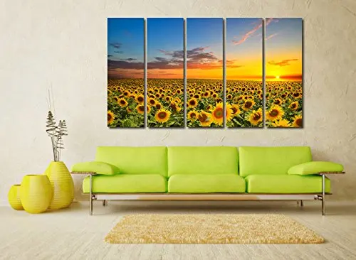 Canvas Prints Sunflowers 5 Panel Sun Flower Photo Wall Art Modern Giclee Work Sea Painting Picture Drop shipping | Дом и сад