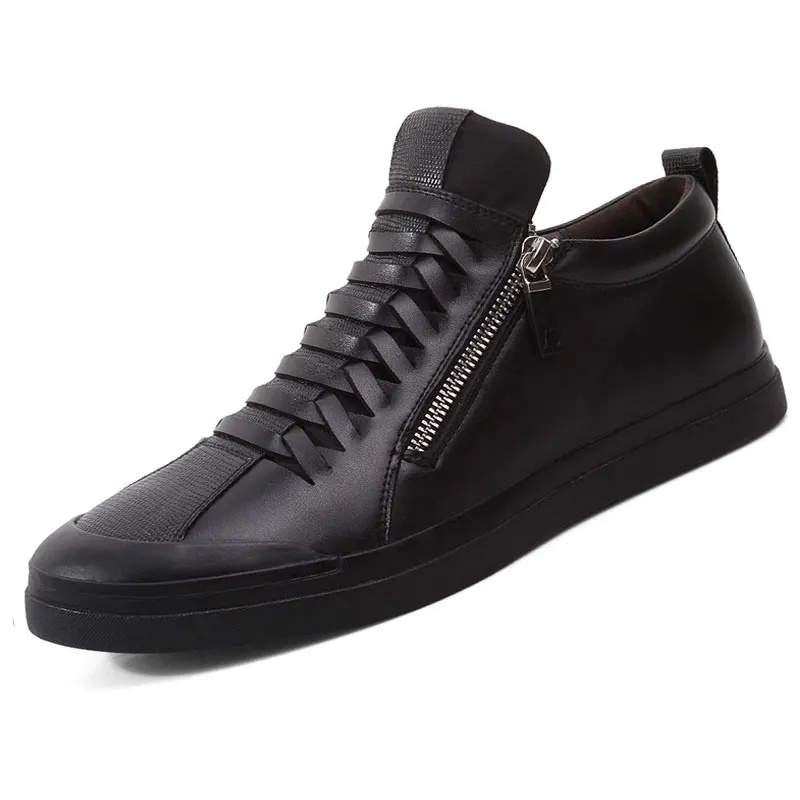 

Мужские ботинки из натуральной кожи, Черные ботильоны на молнии, на плоской подошве, повседневная обувь, 2019