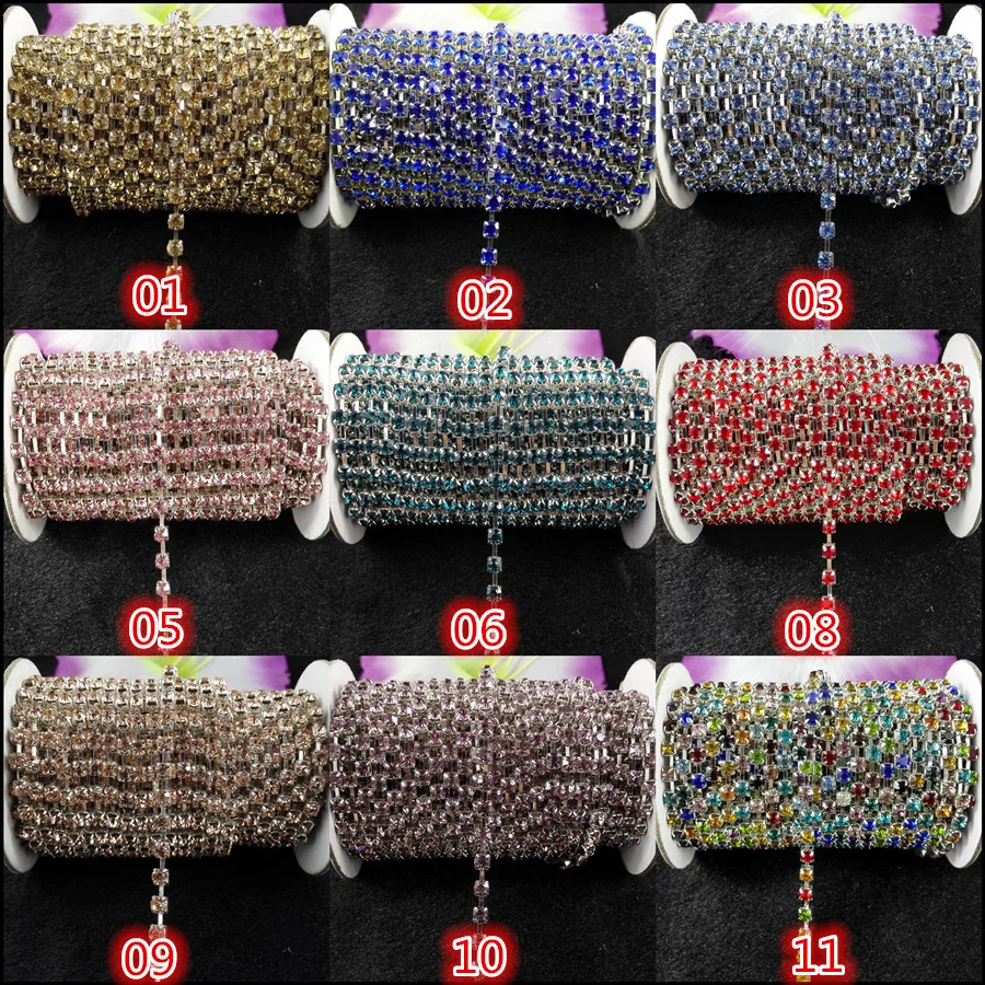 1 ярд SS16 (4 мм) Красочные Стразы стеклянные стразы Серебряная цепочка цепь для