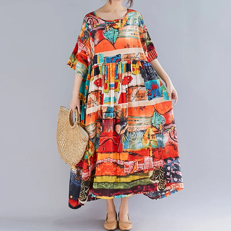 В винтажном стиле Свободное женское платье большого размера с принтом граффити