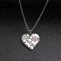 zn heart shape no longer by my side but forever in my heart pet lover pendant necklace dog paw print tag stamped gifts