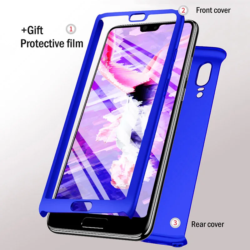 Luxury 360 Full Cover Protective Phone Case For Huawei P20 Pro Lite Matte Hard huawei p20 lite case with glass |
