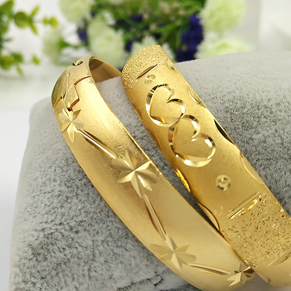Новейшие Дубай золото Браслеты для Для женщин Gold Filled 10 мм широкий браслет в африканском стиле/Европейский/Эфиопии jewelry браслет Диаметр 60 мм