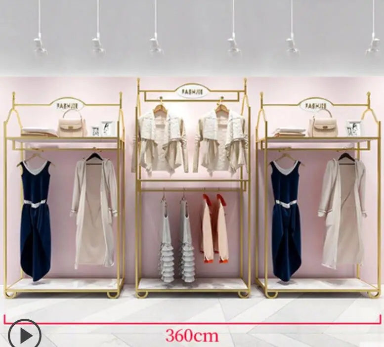 Europe type gold dress shop rack rack high grade clothes rack shoes bag double layer clothing display rack - Цвет: 12