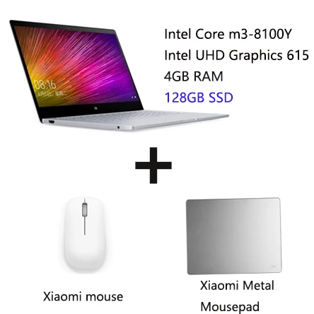 M3 128GB Set3 Xiaomi Laptop Air 12,5 ''Intel Core M3-8100Y двухъядерный ноутбук 4 ГБ ОЗУ 128 Гб SSD Двухдиапазонная HDMI Windows10 1080P HD камера - Цвет: M3 128GB Set3