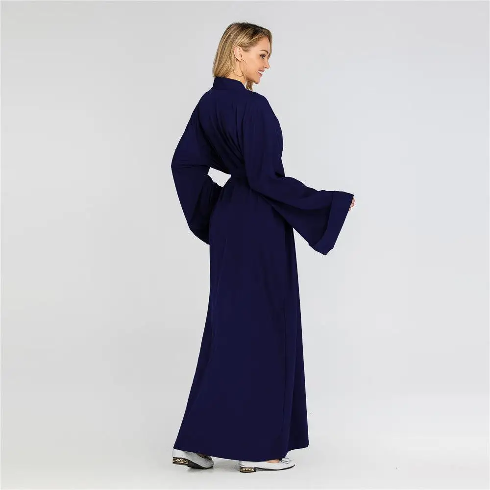New Dubai Muslim Women Open Front Kimono Cardigan Long Maxi Dress Abaya Kaftan Robe Gown Long Sleeve With Belt Middle East Dress