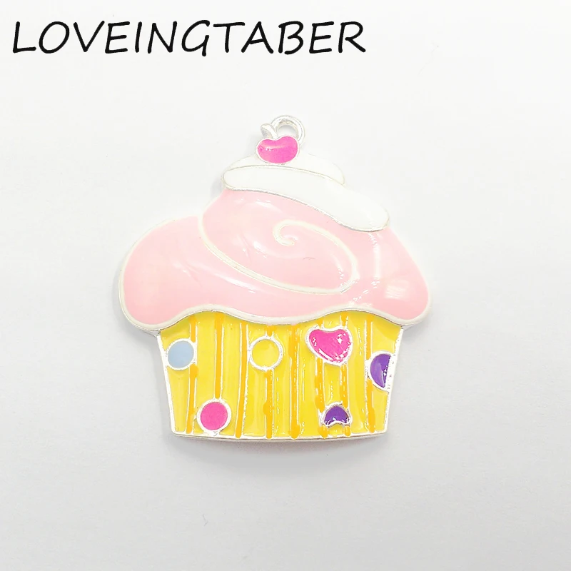 (Choose Color First) Newest 42mm*40mm 10pcs /lot All Enamel Silvery Colorful Cupcake Pendants For Kids Jewelry Making |