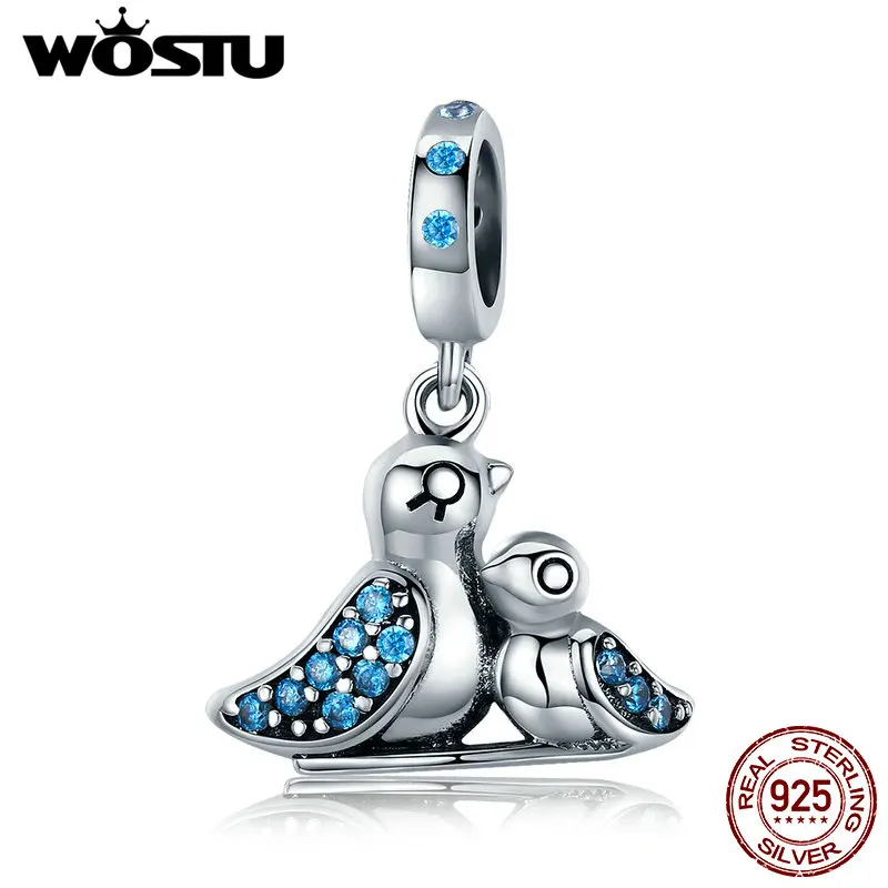 WOSTU 925 пробы серебряные милые птицы зависимости кулон бусины подходят