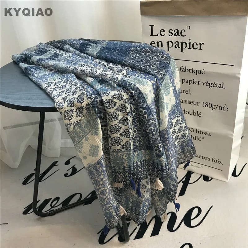 Женский длинный шарф с принтом KYQIAO винтажный этническим на осень и зиму| |