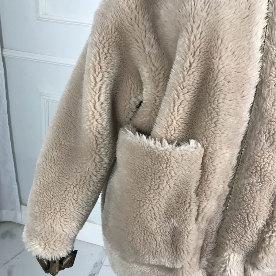 

real Granule Sheep Shearing Coat wool coat with Suede Leather Liner thick warm for winter zipper turn-down collar wool coat