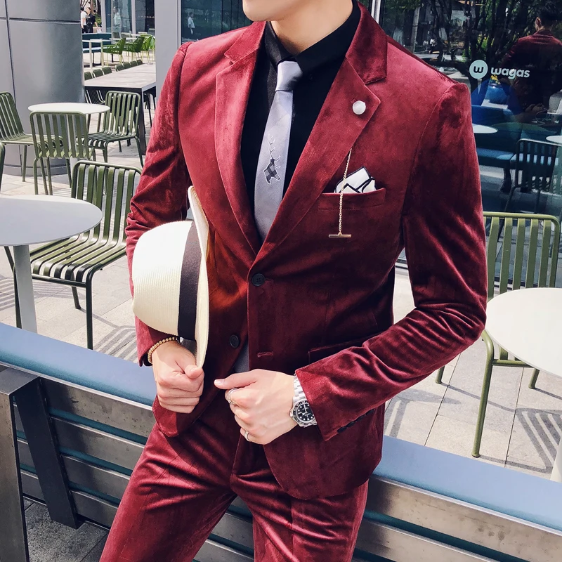 (Пиджак + брюки) роскошный бархатный костюм мужской Mariage Homme 2019 деловой