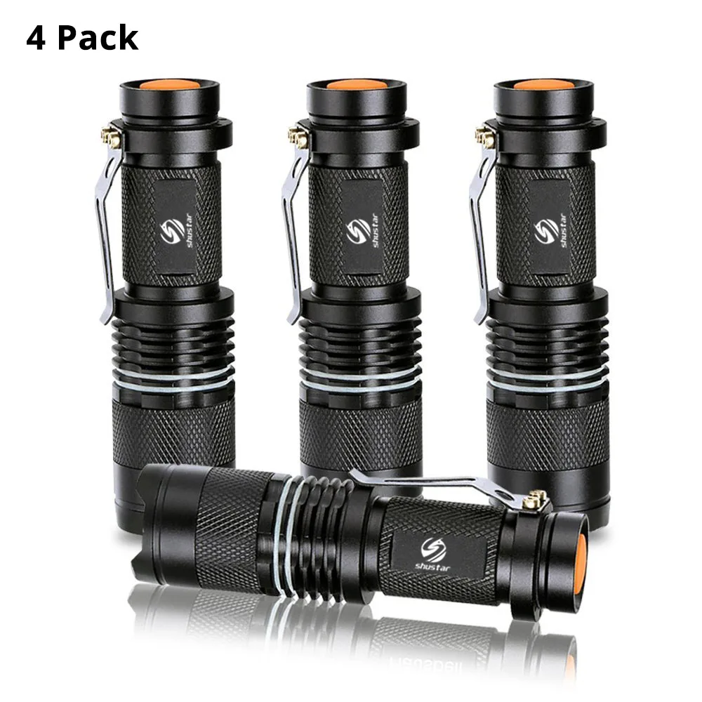 4 Pack 5 шт. в упаковке, мощный мини светодиодный фонарик Q5, 2000 люменов, фонарь со светящимся кольцом, масштабируемый фонарик, 3 режима, светодиодный фонарь AA - Испускаемый цвет: 4 Pack