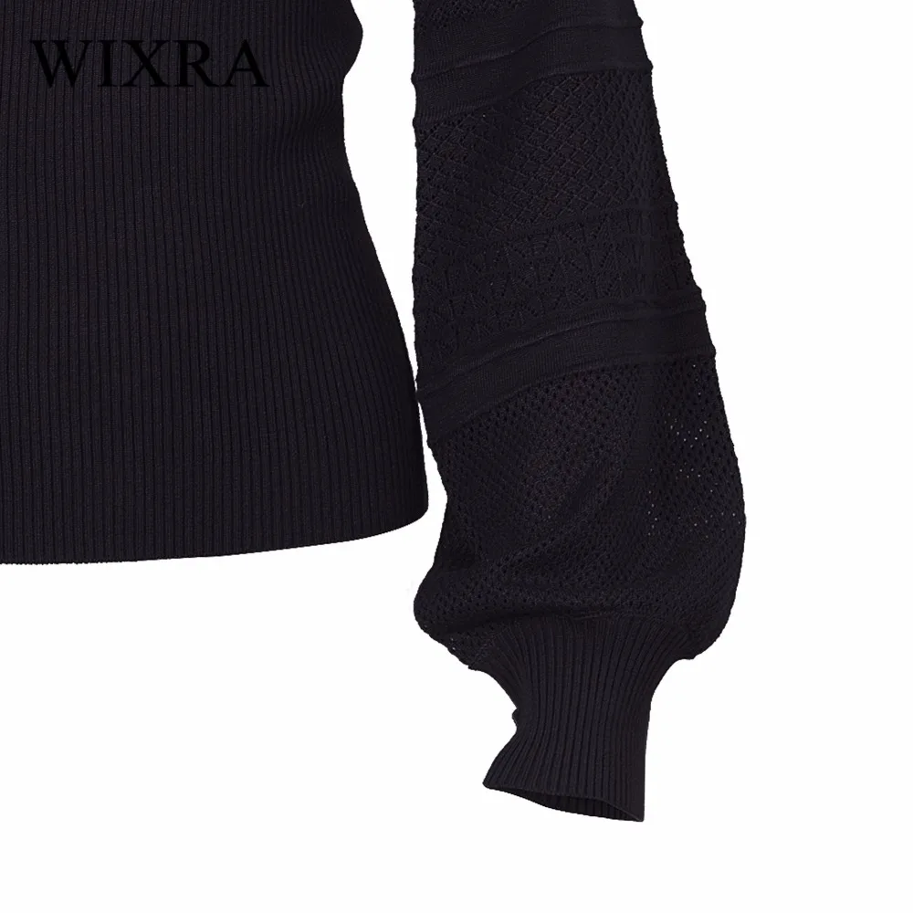 Wixra Warm and Charm Winter 2017 Women's Knitted Turtleneck Sweater Hollow Out Pullover Long Lantern Sleeve Knitwear Jumper Top | Женская