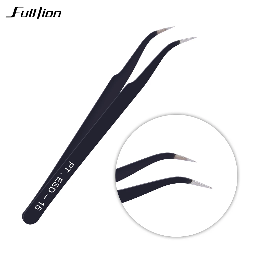 Fulljion 2 шт. антистатические изогнутые пинцеты из нержавеющей стали для