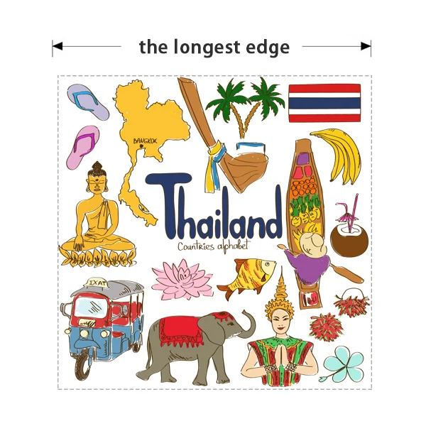 Thailand Colorful Illustration Travel The Word Landmark Wall Sticker Wedding Decor Vinyl Waterproof Wallpaper Decal | Дом и сад