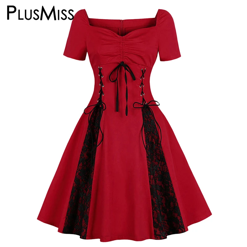 PlusMiss размера плюс 4XL 3XL кружевом и вырезом сердечком платье туника Для женщин на
