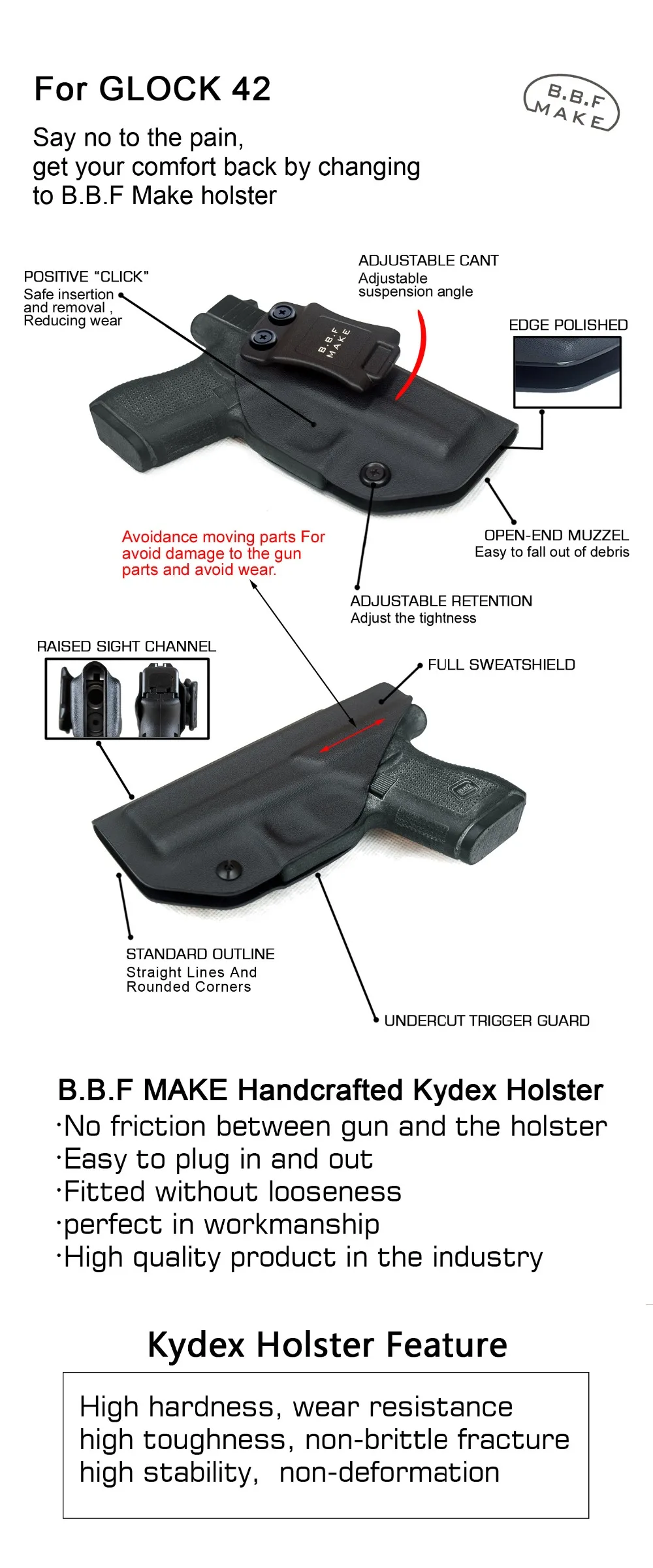 BBF Make IWB KYDEX кобура подходит: Glock 42 кобура пистолет внутри скрытый переноски кобуры кейс для пистолета сумка пистолеты