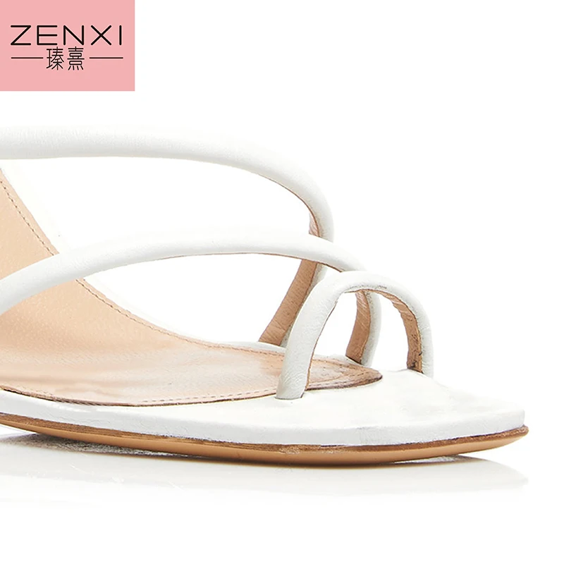 ZENXI/белые модные женские босоножки из натуральной кожи; новые летние туфли на высоком каблуке с кристаллами; женская повседневная обувь в сдержанном стиле