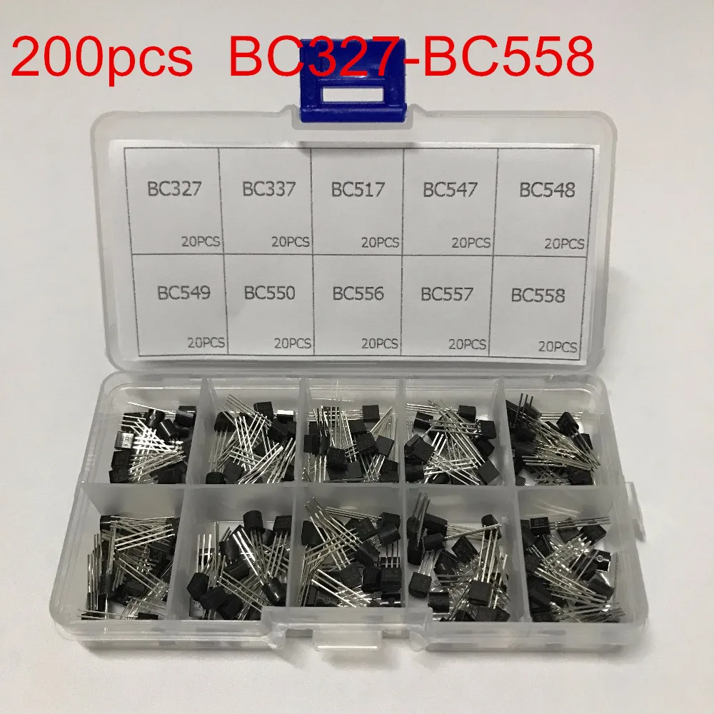 10 значений 200 шт. BC327 BC558 BC337 BC549 BC550 BC517 BC556 BC547 BC557 BC548 NPN транзисторный набор