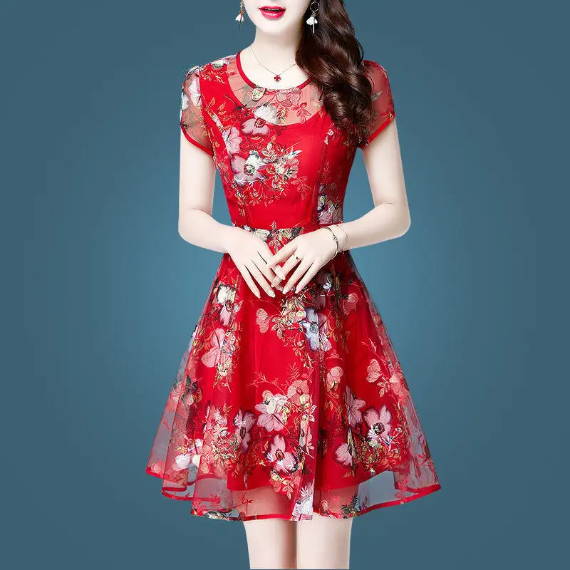

Korean Style Women Summer Mesh Chiffon Mini Dresses Lady Elegant Short Mesh Sleeve Chiffon Mini A-Line Dress Vestidos SS005