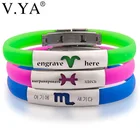 Модные браслеты и обручи V.YA из нержавеющей стали с шармами на заказ, 12 созвездий, сделай сам, персонализированная гравировка для женщин и мужчин, влюбленных