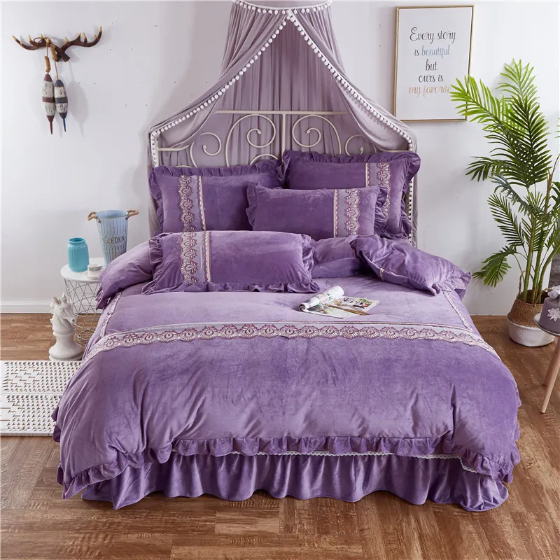 

4Pcs 2018 new crystal velvet lace luxury bedding sets bed set double queen king size duvet cover bed sheet set pillowcase
