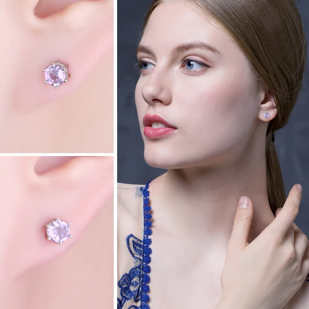 JewelryPalace круглый 0.9ct натуральный аметист серьги гвоздики Твердые 925 пробы серебро ювелирные украшения для женщин