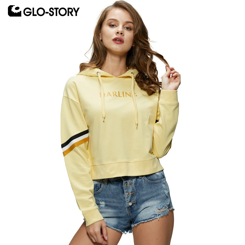 GLO STORY 2019 Новинка весны Для женщин Письмо Полосатый сбоку пуловер с длинным