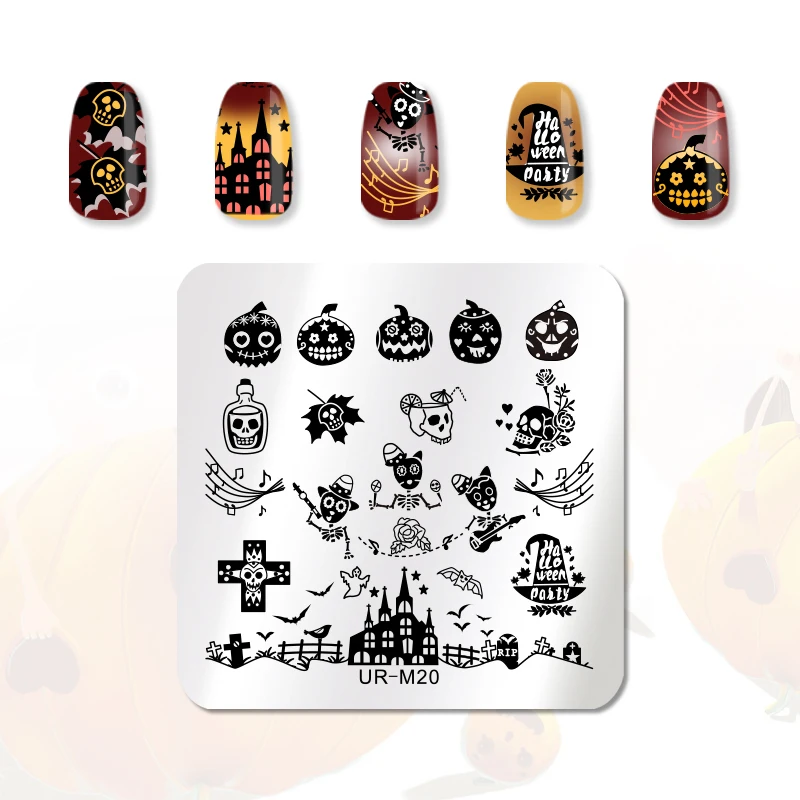 Ur Sugar Хэллоуин ногтей штамповки пластины бабочка жемчужная оболочка паук