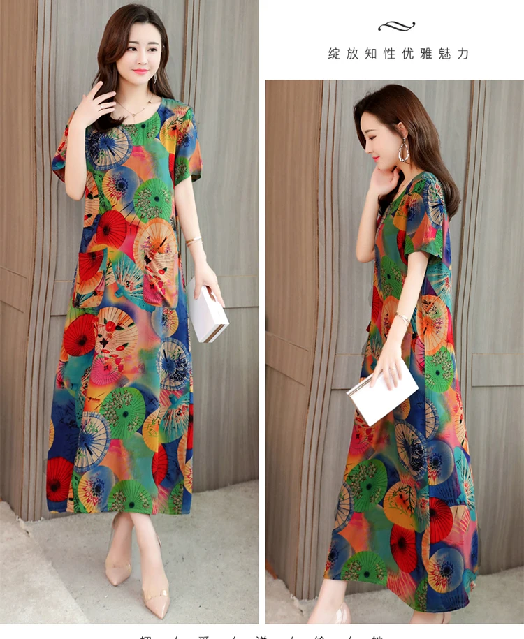 vestido de festa платье женское летнее Модное Новое Женское хлопковое Цветочное платье с круглым вырезом и коротким рукавом размера плюс