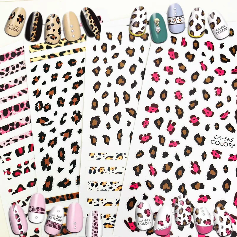 

Newest CA-365-366-367-368 Leopard print 3d nail art sticker nail decal stamping export japan designs rhinestones decorations
