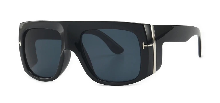 bright black 46157 очки с большой оправой, солнцезащитные очки для мужчин и женщин, модные очки UV400, винтажные очки - Цвет линз: bright black