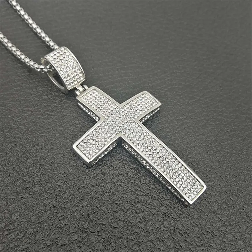 Хип хоп Iced Out Bling большой крест подвески ожерелья для мужчин из нержавеющей стали христианские ювелирные изделия религиозный дропшиппинг XL1134