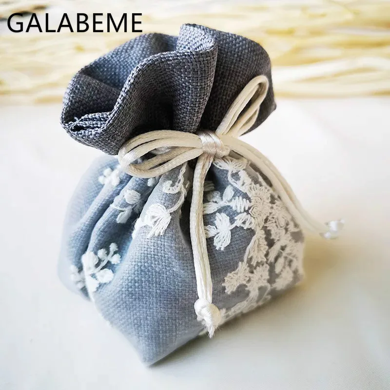 Galabeme 12 шт. кружевные мешки джутовые подарочные мешочки Флора мешковина подарок