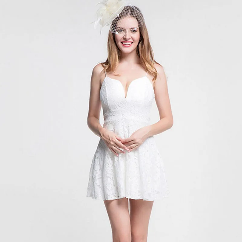 Сексуальный Стиль Спагетти Ремень Рукавов Твердые Кружева a-Line Dress Для Женщин