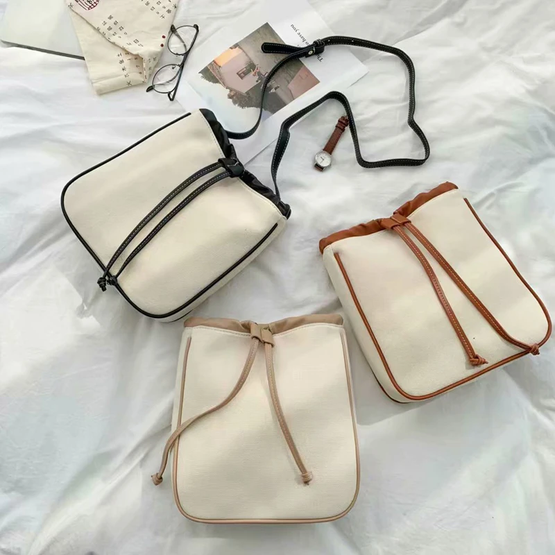 Женская Холщовая Сумка на шнурке Повседневная маленькая сумка через плечо из