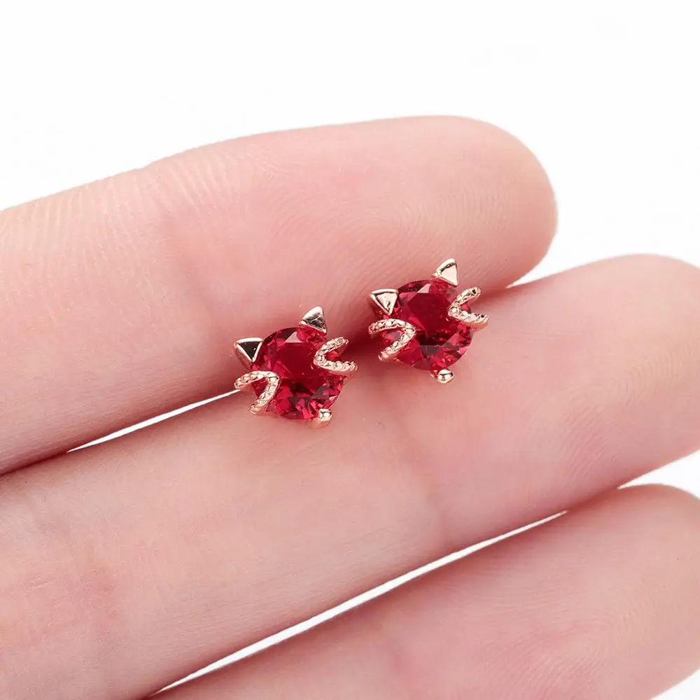 

Chandler Red Cat Stud Stainless Earring Women Rose Gold Shine Minimalist Stone Bronics Cute Animal Tiny Small Earring For Kids