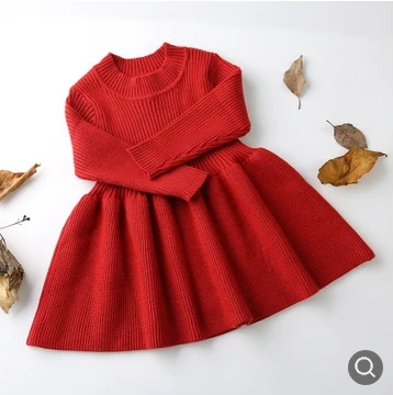 red Осенне-зимнее платье для девочек, теплое шерстяное вязаное платье-свитер, модные платья для маленьких девочек, детская одежда, RT268 - Цвет: red