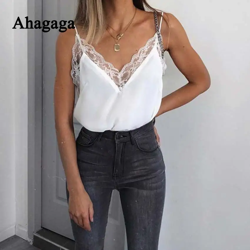 Осень зима сексуальные кружевные топики женские топы Модные однотонные белые черные лоскутные сексуальные женские топики с v-образным вырезом Blusas женские топы - Цвет: White