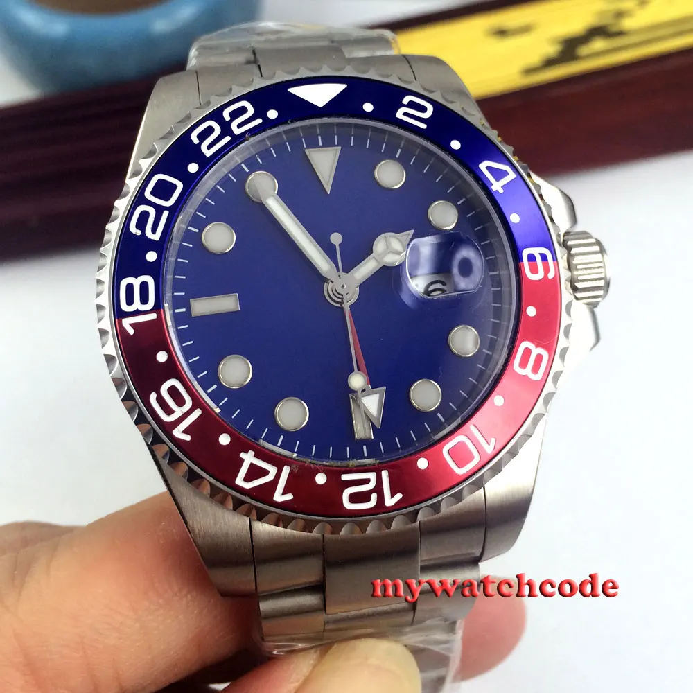 43 мм синий стерильный циферблат GMT керамический ободок с окошком даты сапфировое