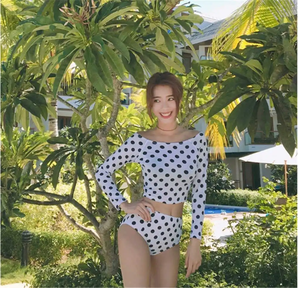 В Горошек Rash Guard 2018 одежда для плавания с длинными рукавами Push Up Гидрокостюмы