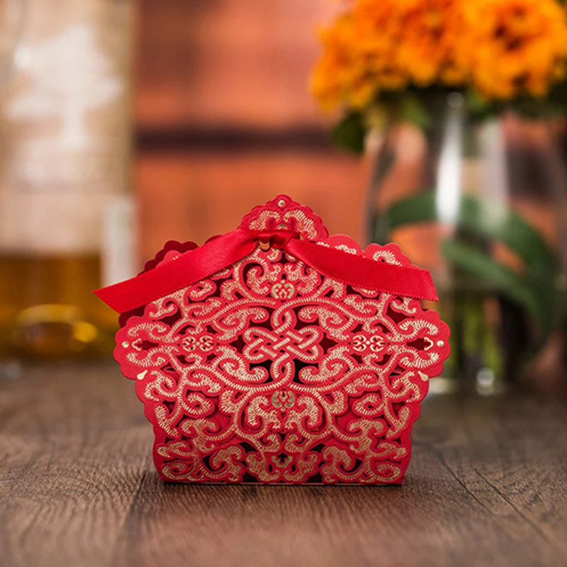 (25 шт./лот) Свадебные Украшения Королевский Синий Золотой конфетный ящик Лазерная