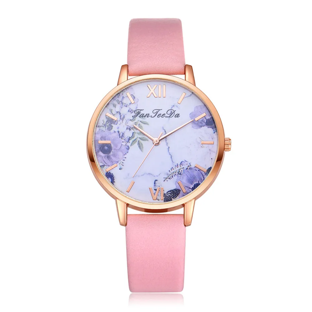 FanFeeDa модные женские часы с силиконовым принтом цветок повседневные Кварцевые