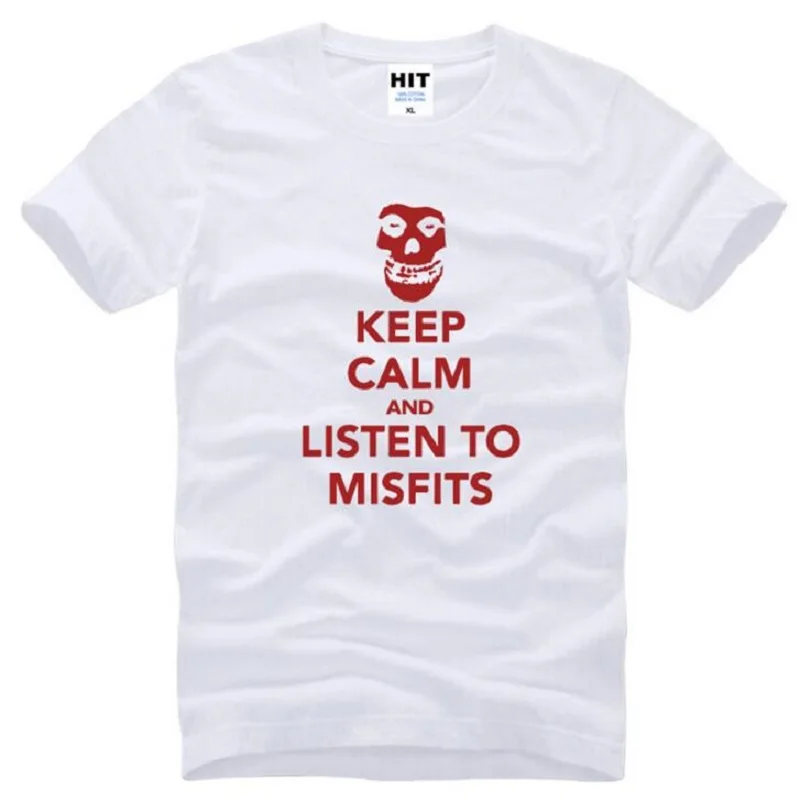 С надписью Keep Calm and слушать Misfits футболка с надписями и рисунком в виде черепа Для