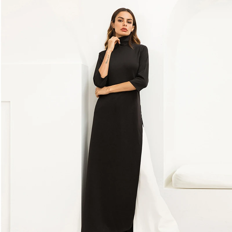 Женская одежда OTEN Fashions черное Элегантное Длинное Платье макси с высоким разрезом