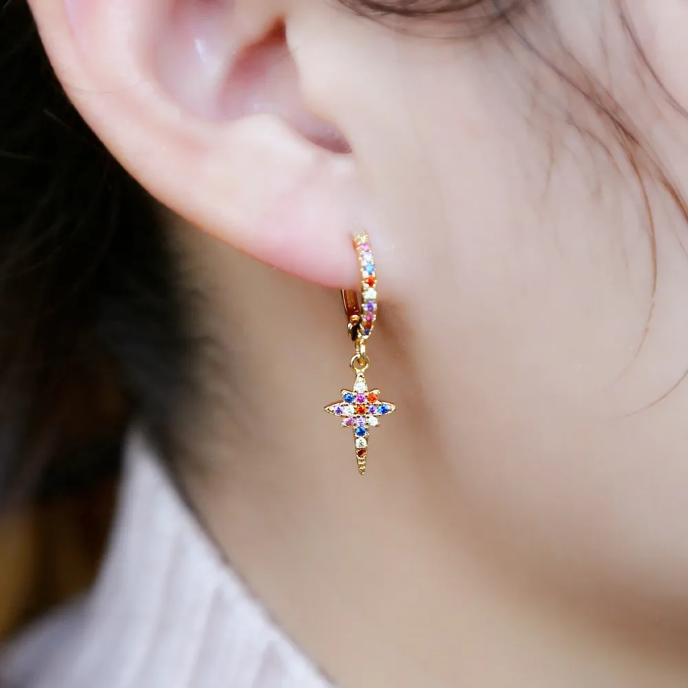 Модные золотые Разноцветные серьги с радугой и фианитами для девушек женщин